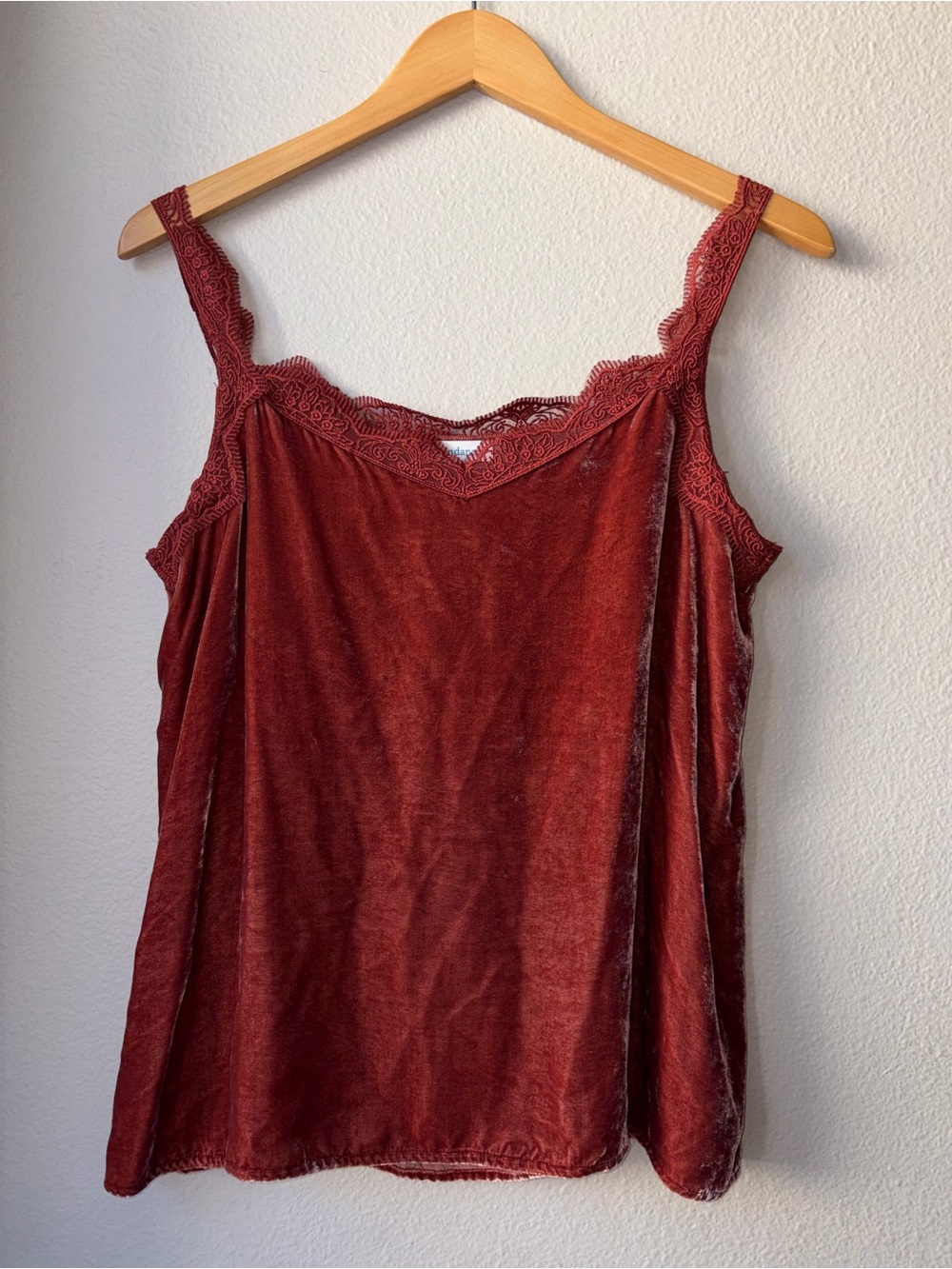 Sundance Hadley Crushed Velvet & Lace Silk Blnd Camisole Med Rust/Burnt Orange